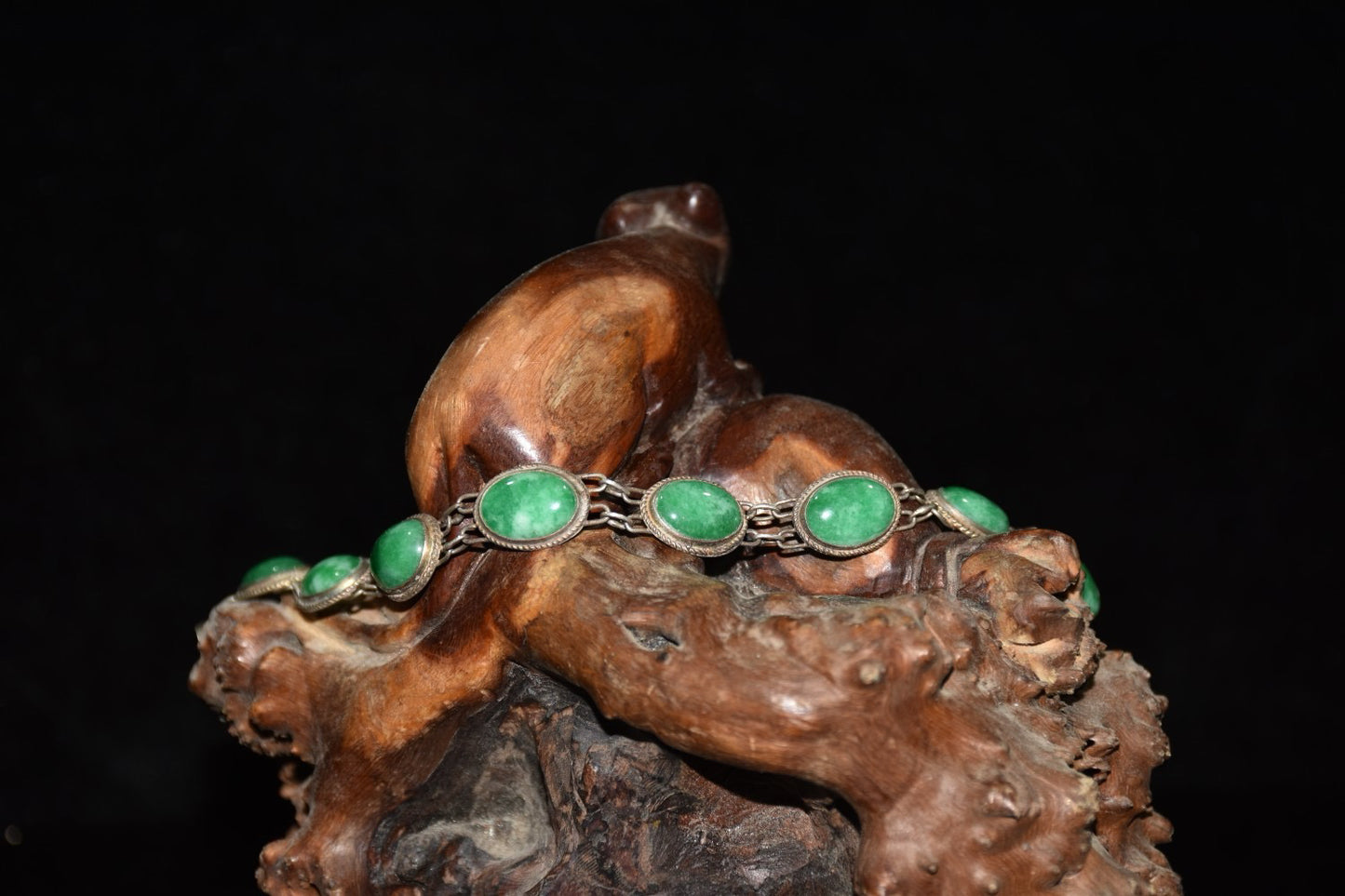 Early collection of pure silver inlaid jade bracelet ornaments