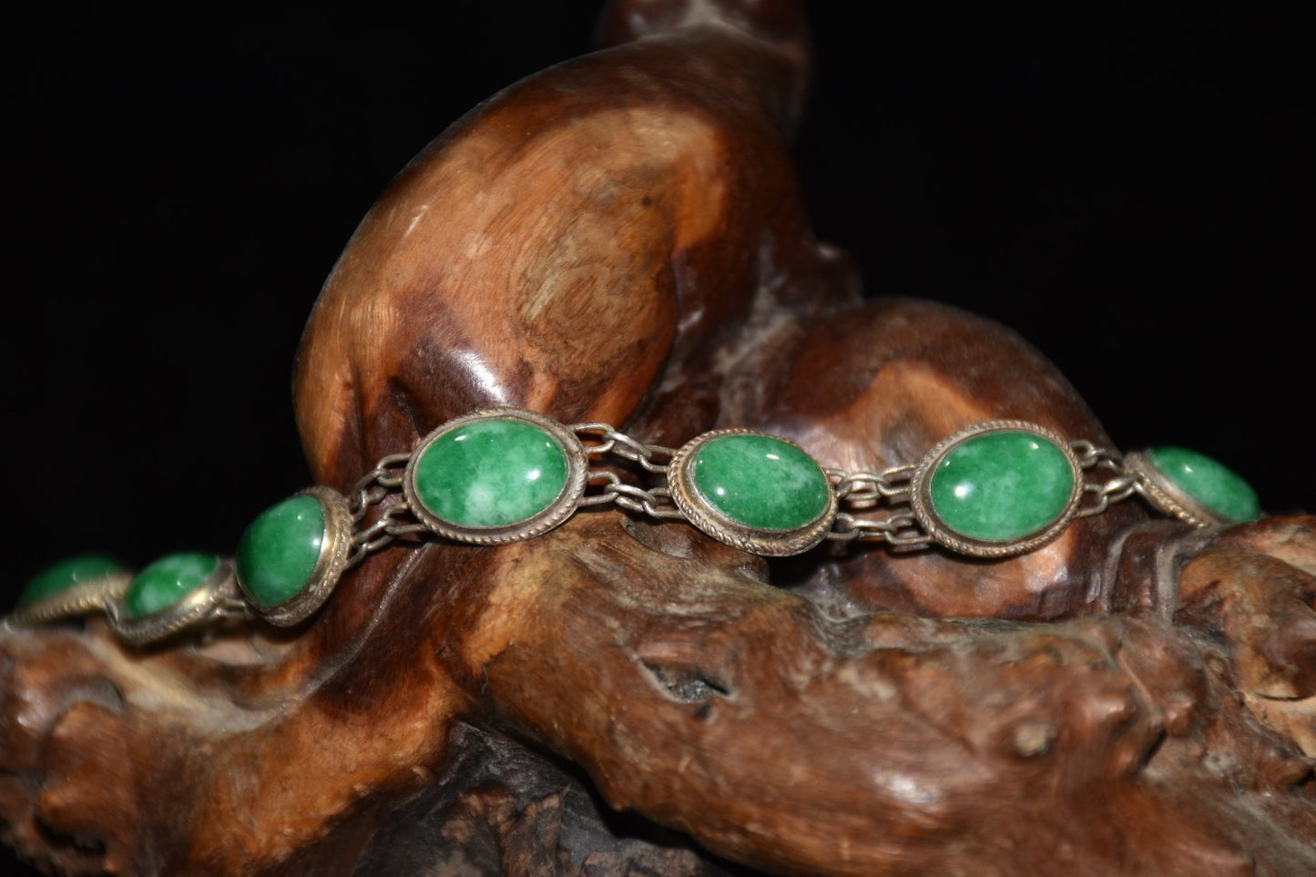 Early collection of pure silver inlaid jade bracelet ornaments