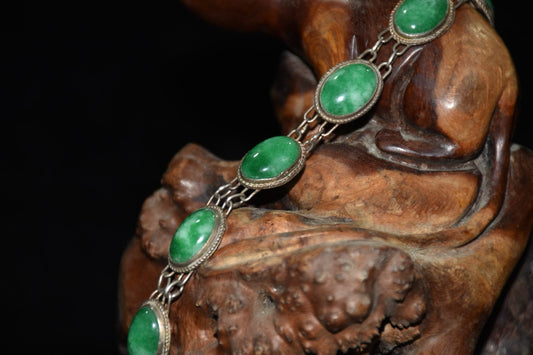 Early collection of pure silver inlaid jade bracelet ornaments