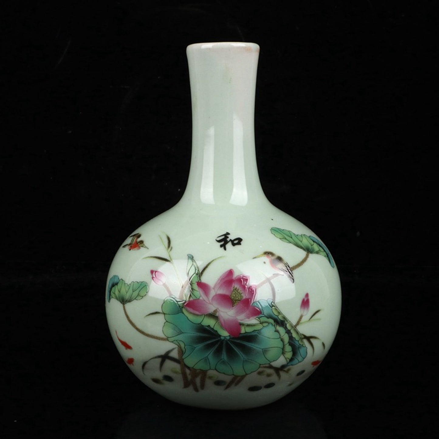 Pink flower and bird patterned celestial vase