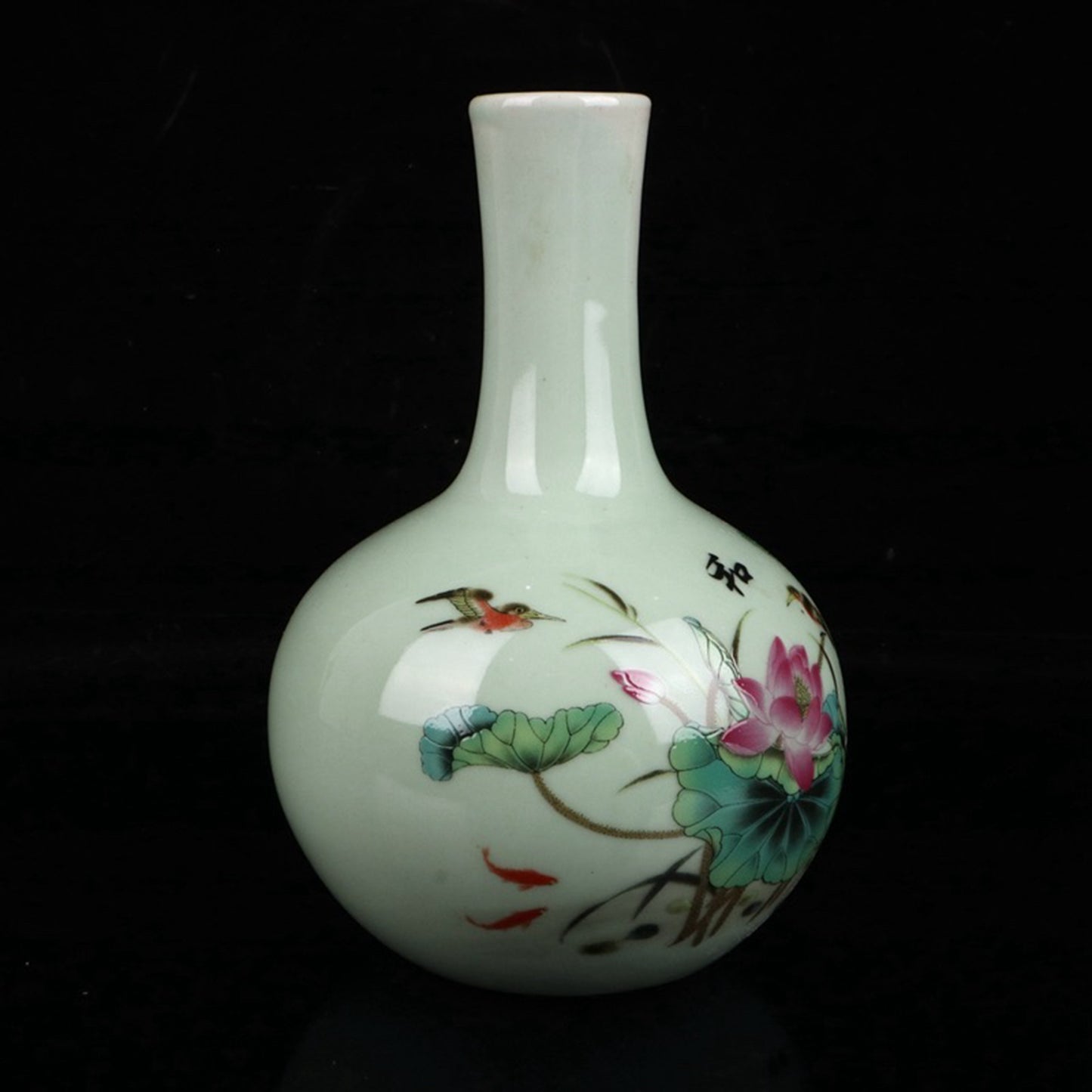 Pink flower and bird patterned celestial vase