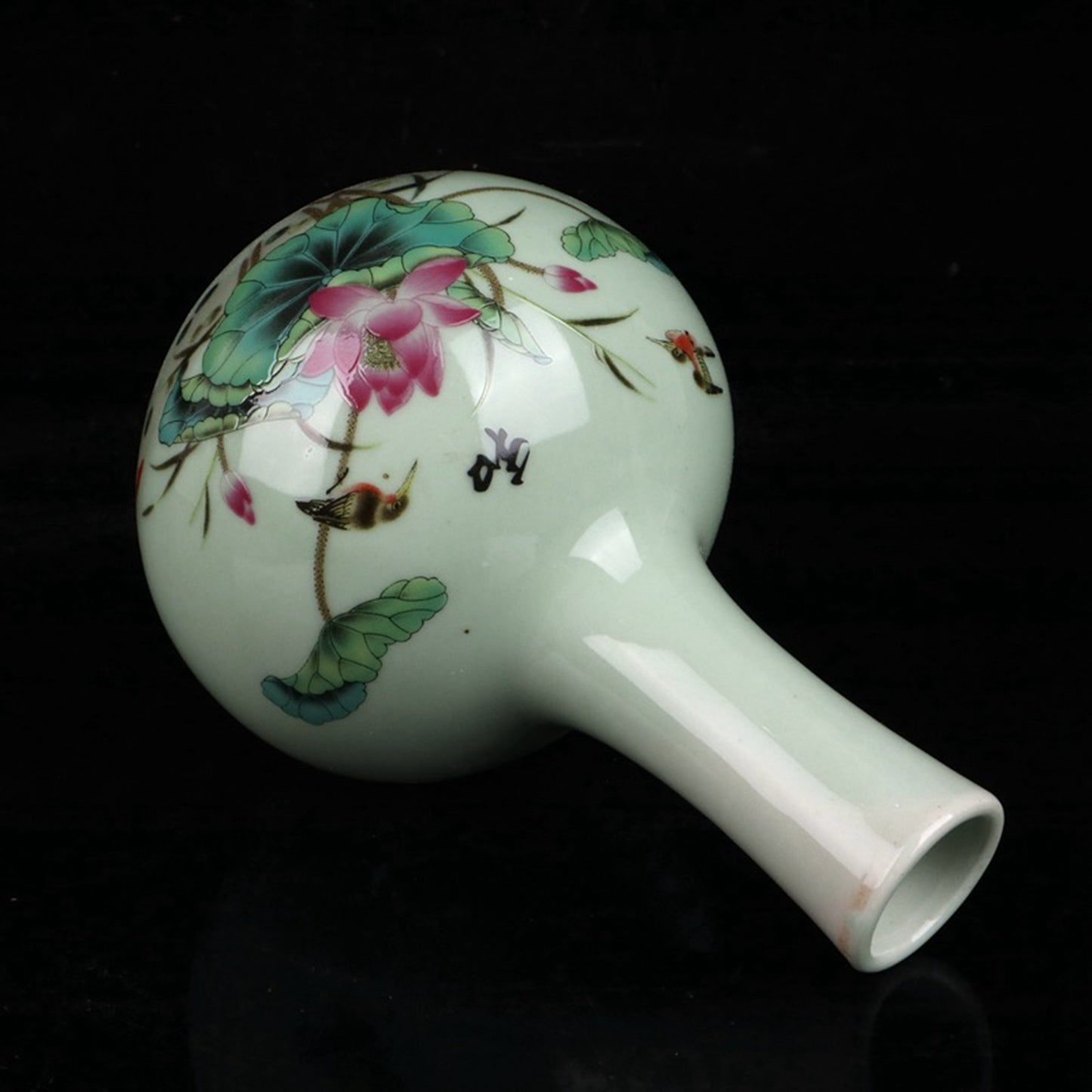 Pink flower and bird patterned celestial vase