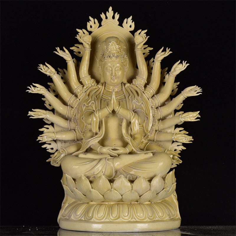 Chinese antique white porcelain thousand handed Guanyin sculpture