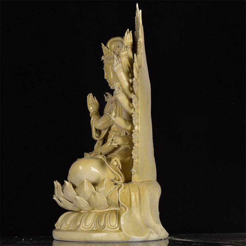 Chinese antique white porcelain thousand handed Guanyin sculpture