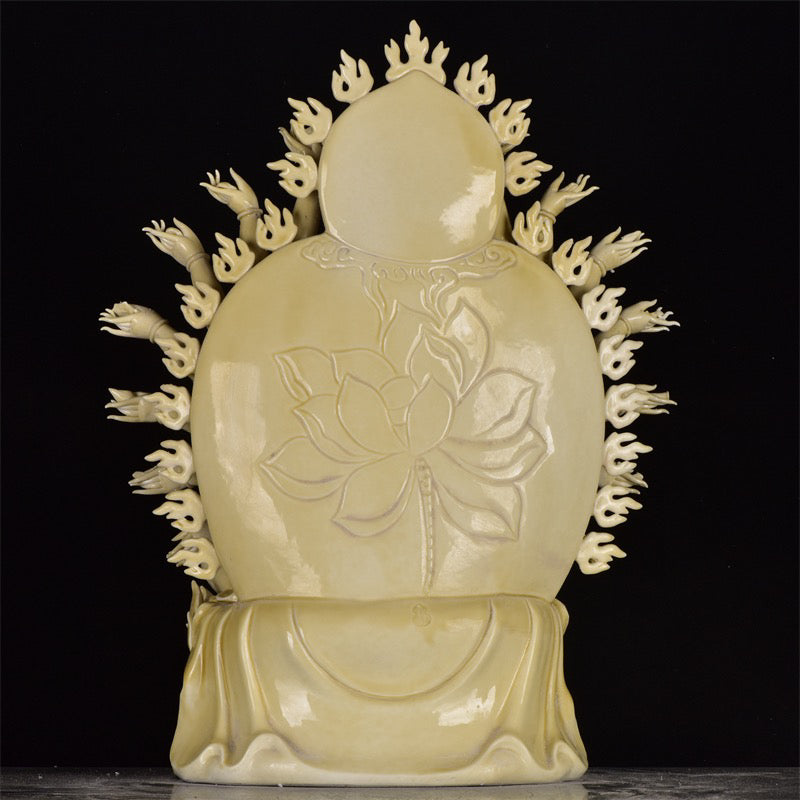 Chinese antique white porcelain thousand handed Guanyin sculpture