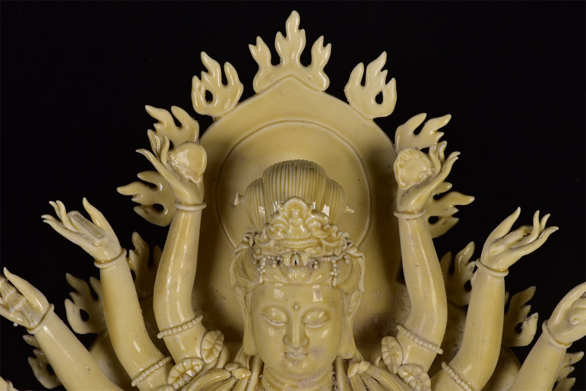 Chinese antique white porcelain thousand handed Guanyin sculpture