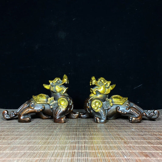 A pair of Chinese antique pure copper pixiu