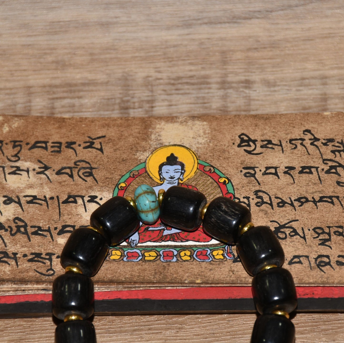 Early collection of Xizang yak hooves handmade tube beads with green pine agate Maitreya Buddhist bracelet
