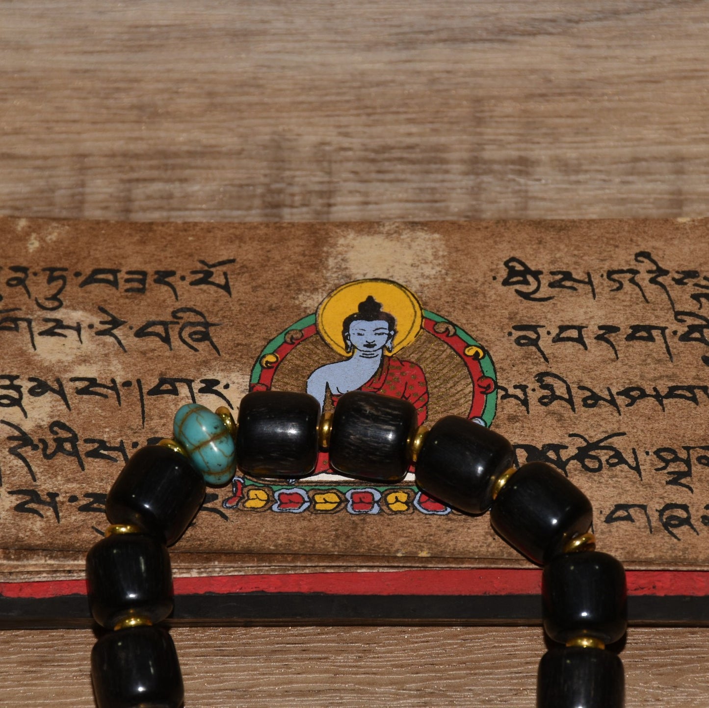 Early collection of Xizang yak hooves handmade tube beads with green pine agate Maitreya Buddhist bracelet