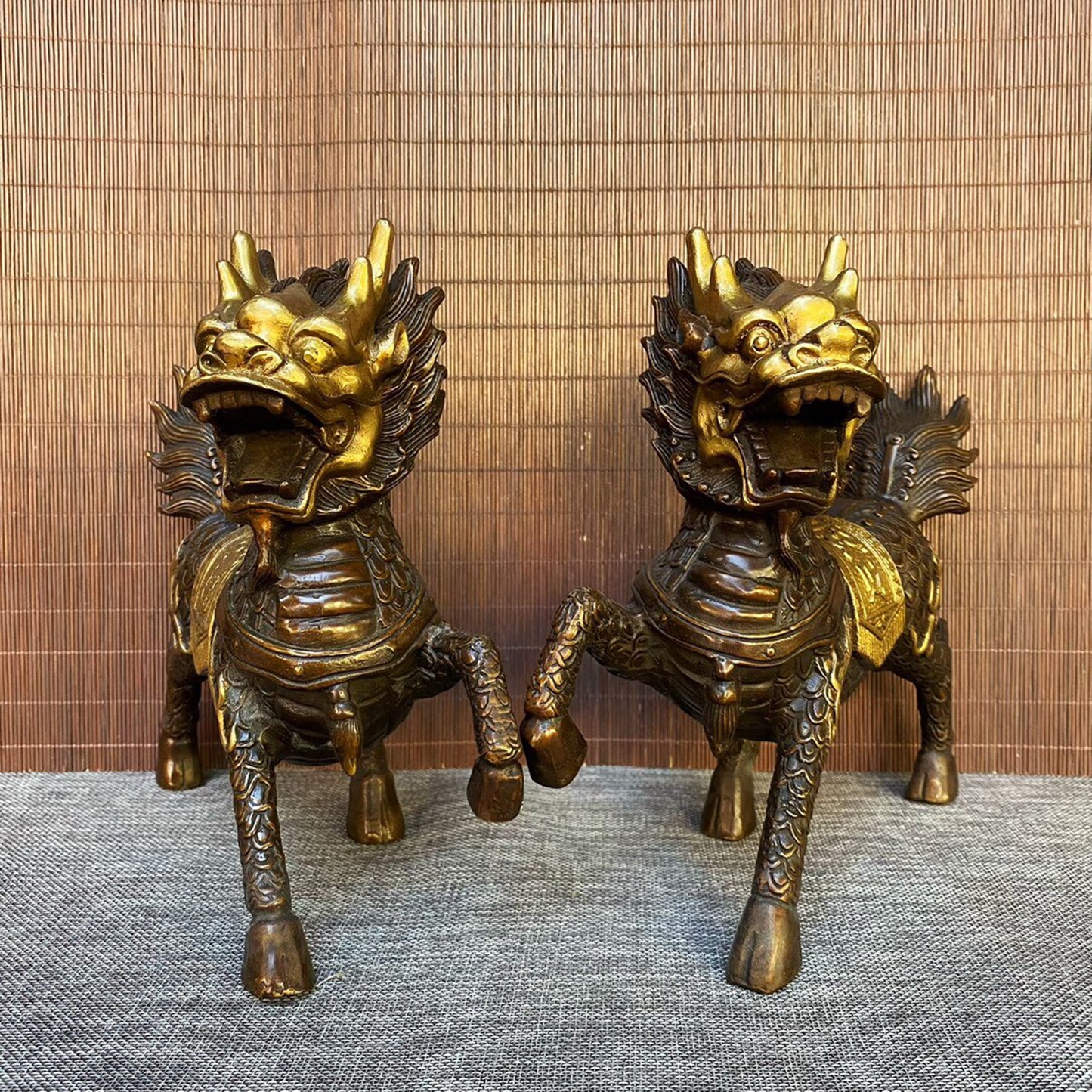 A pair of Chinese antique pure copper qilin