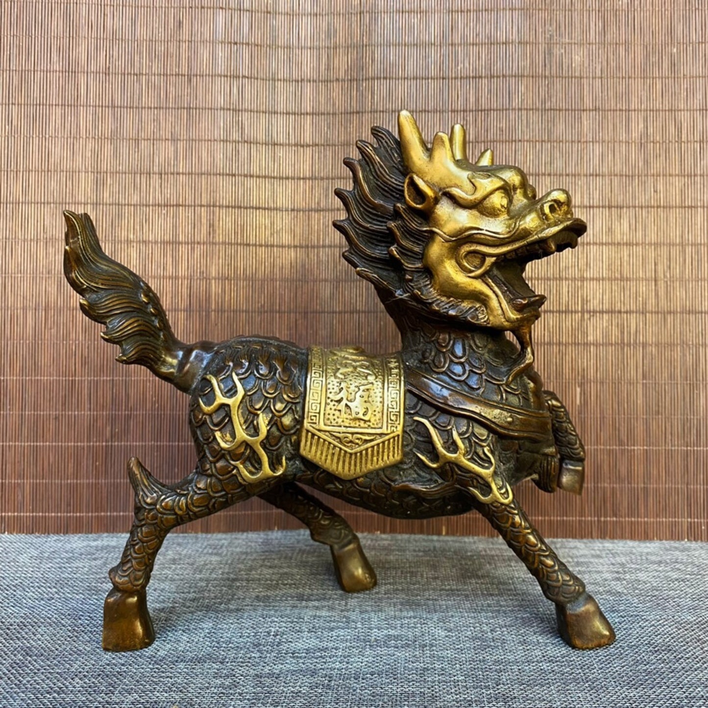 A pair of Chinese antique pure copper qilin