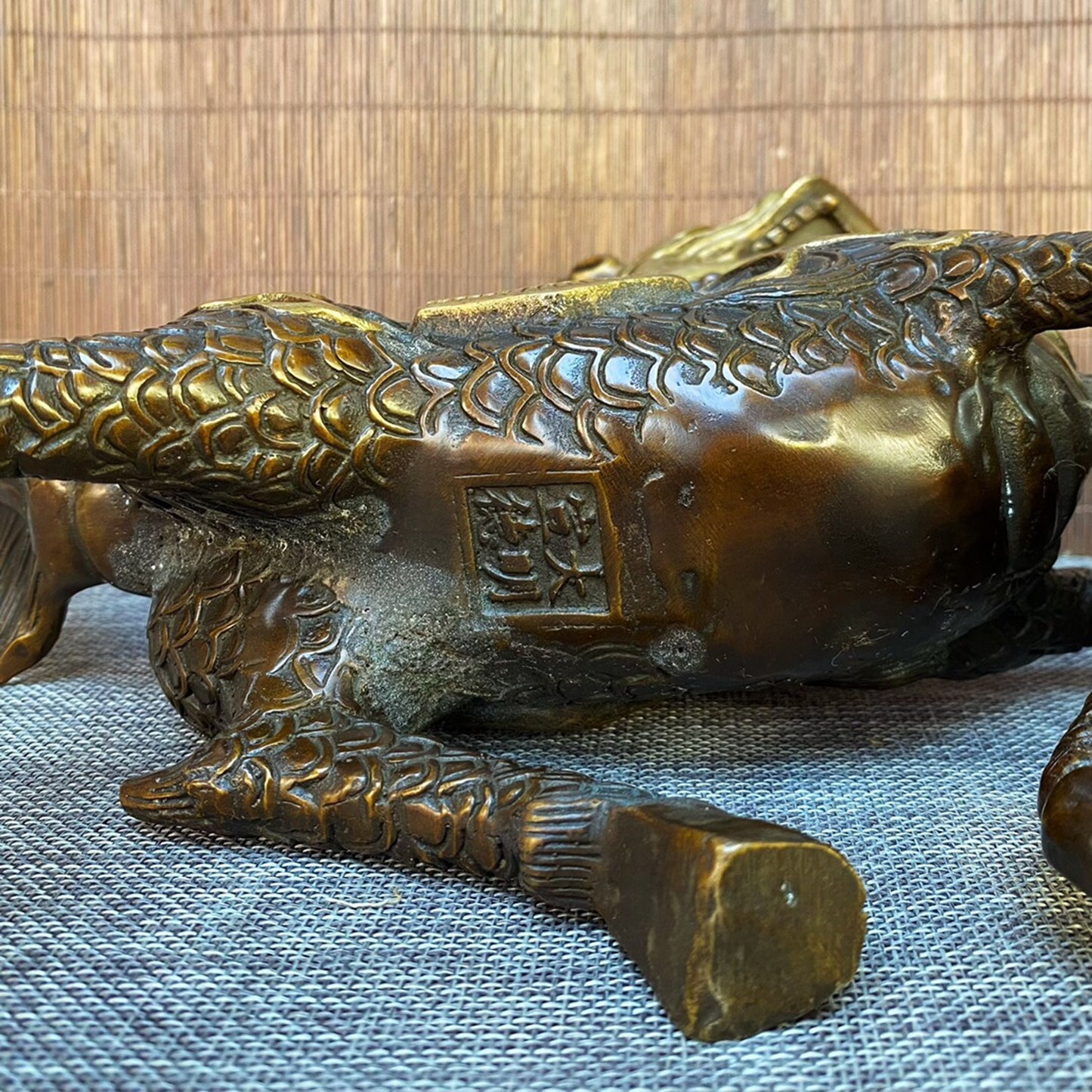 A pair of Chinese antique pure copper qilin