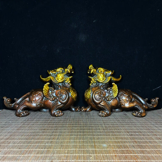 A pair of Chinese antique pure copper pixiu