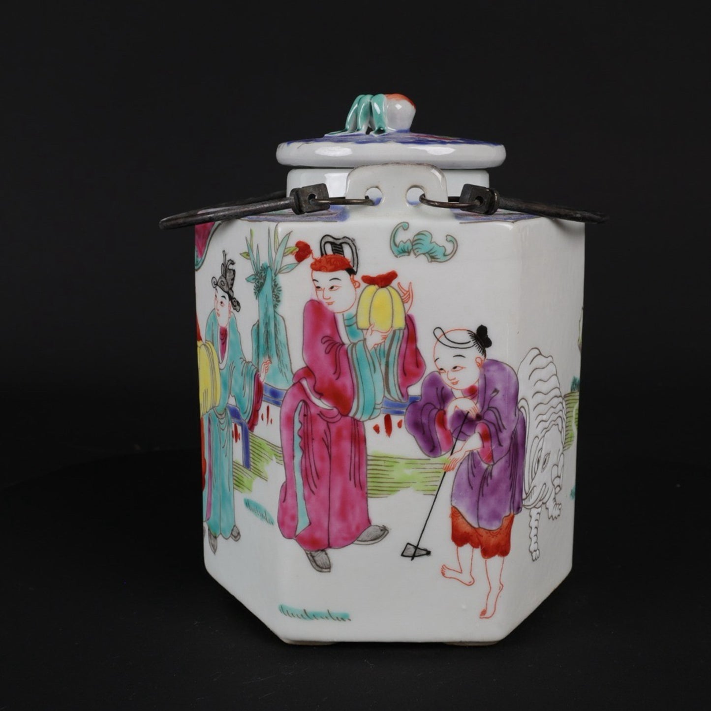 Pink character story pattern hexagonal Qiao Liang teapot
