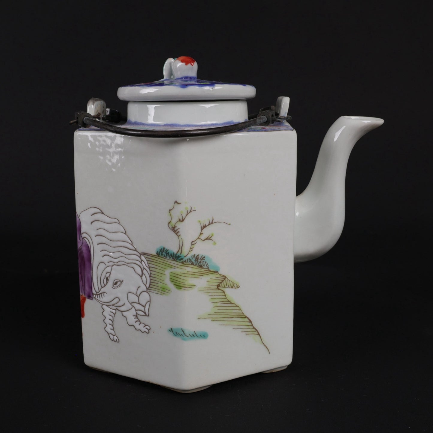 Pink character story pattern hexagonal Qiao Liang teapot