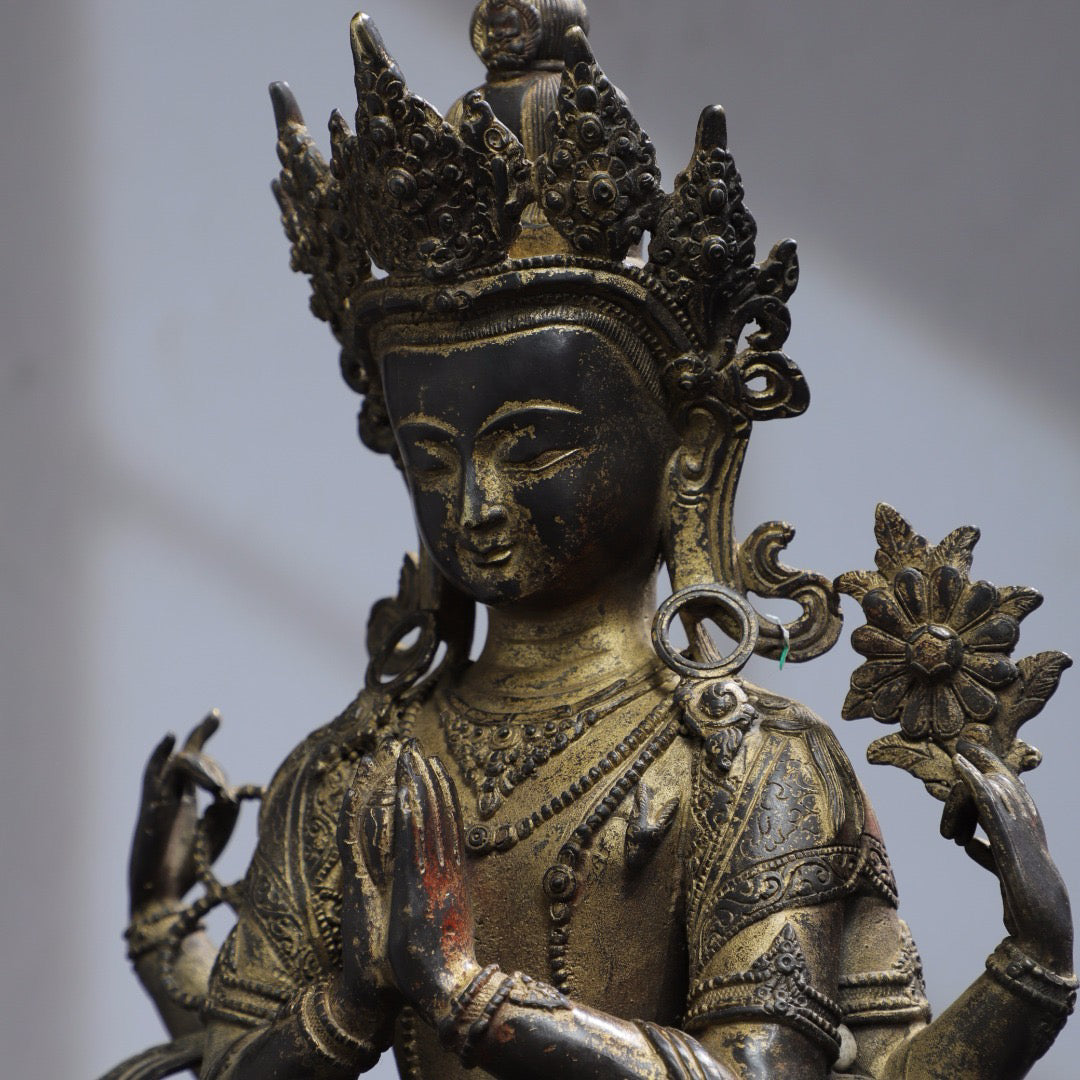 Copper Tuo Jin Splitting [Four Armed Guanyin] Buddha Statue
