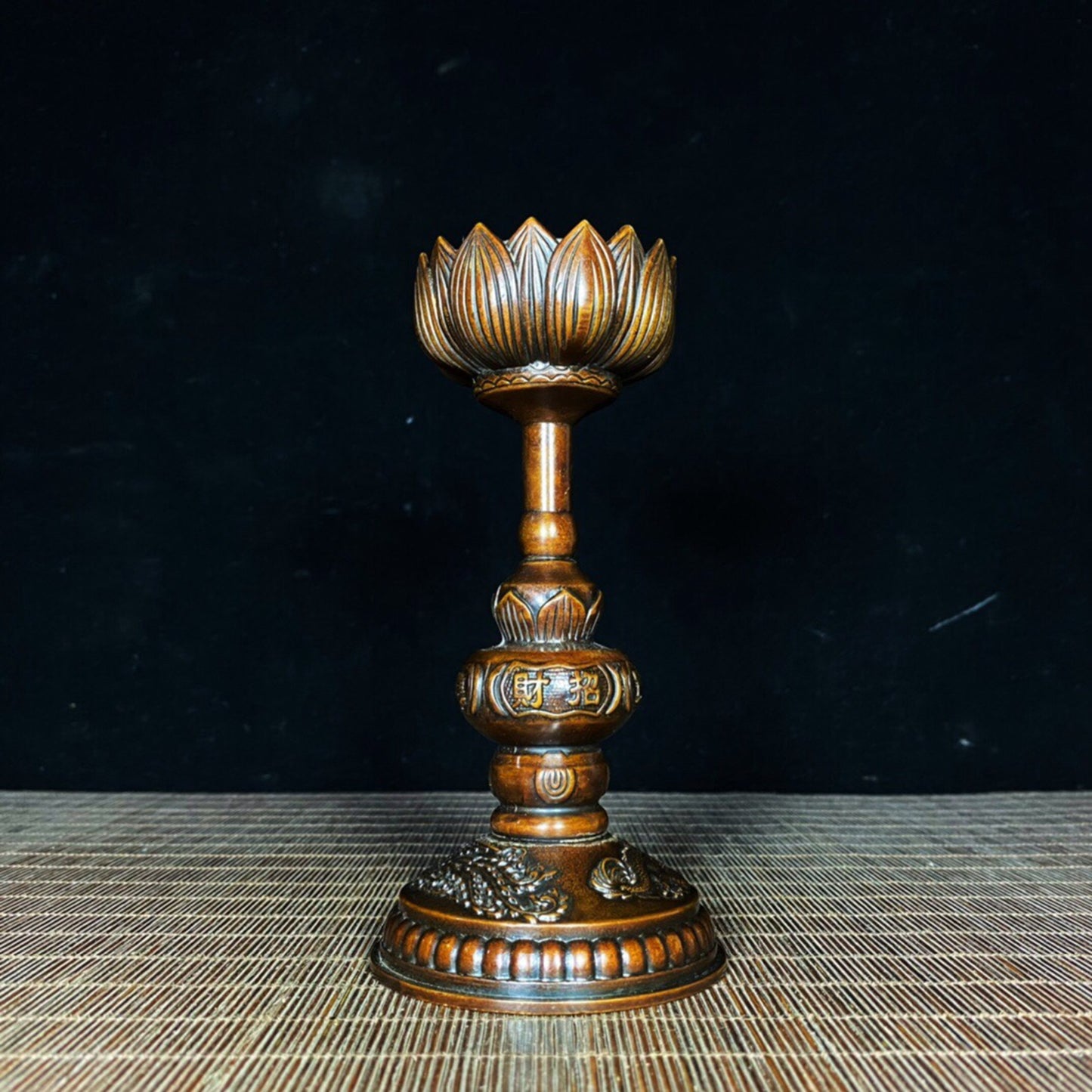 A pair of Chinese antique pure copper lotus wax stands