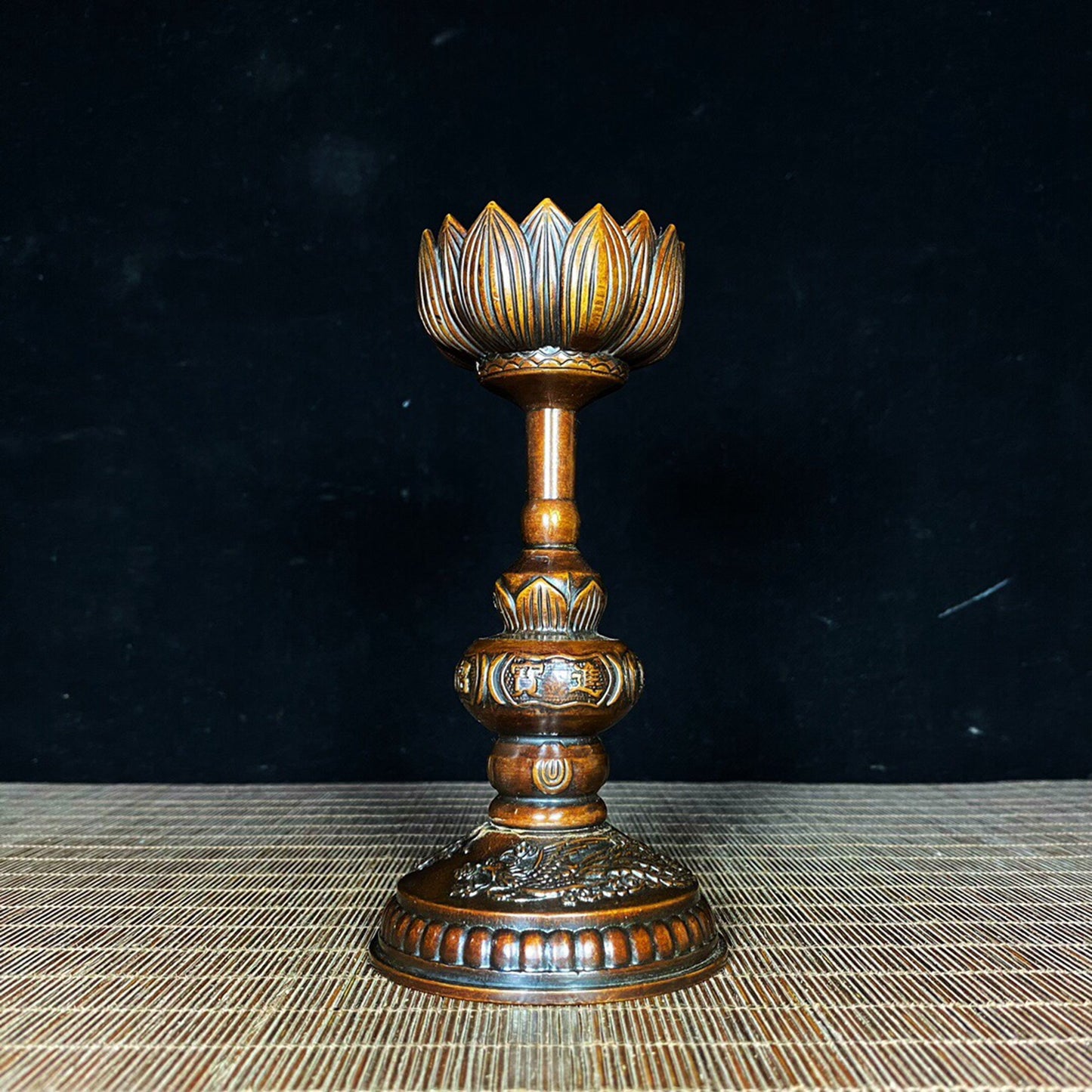 A pair of Chinese antique pure copper lotus wax stands