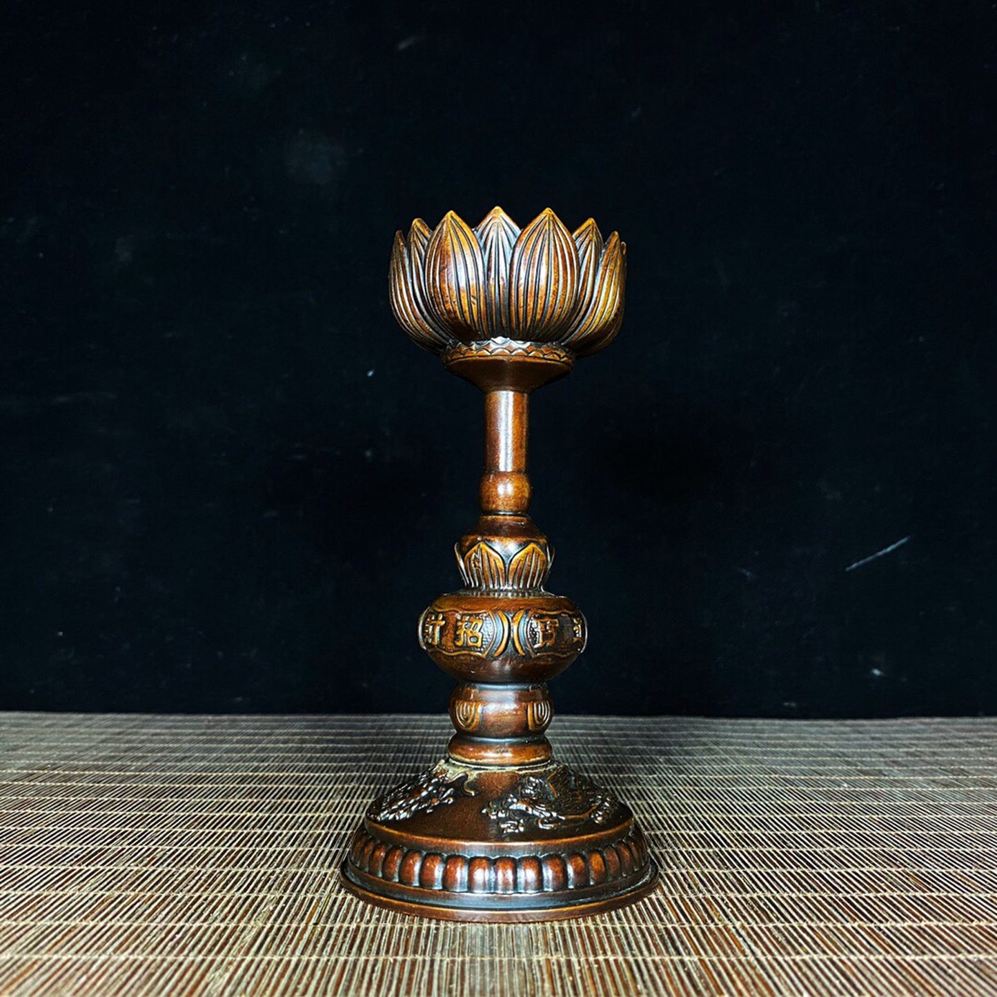 A pair of Chinese antique pure copper lotus wax stands