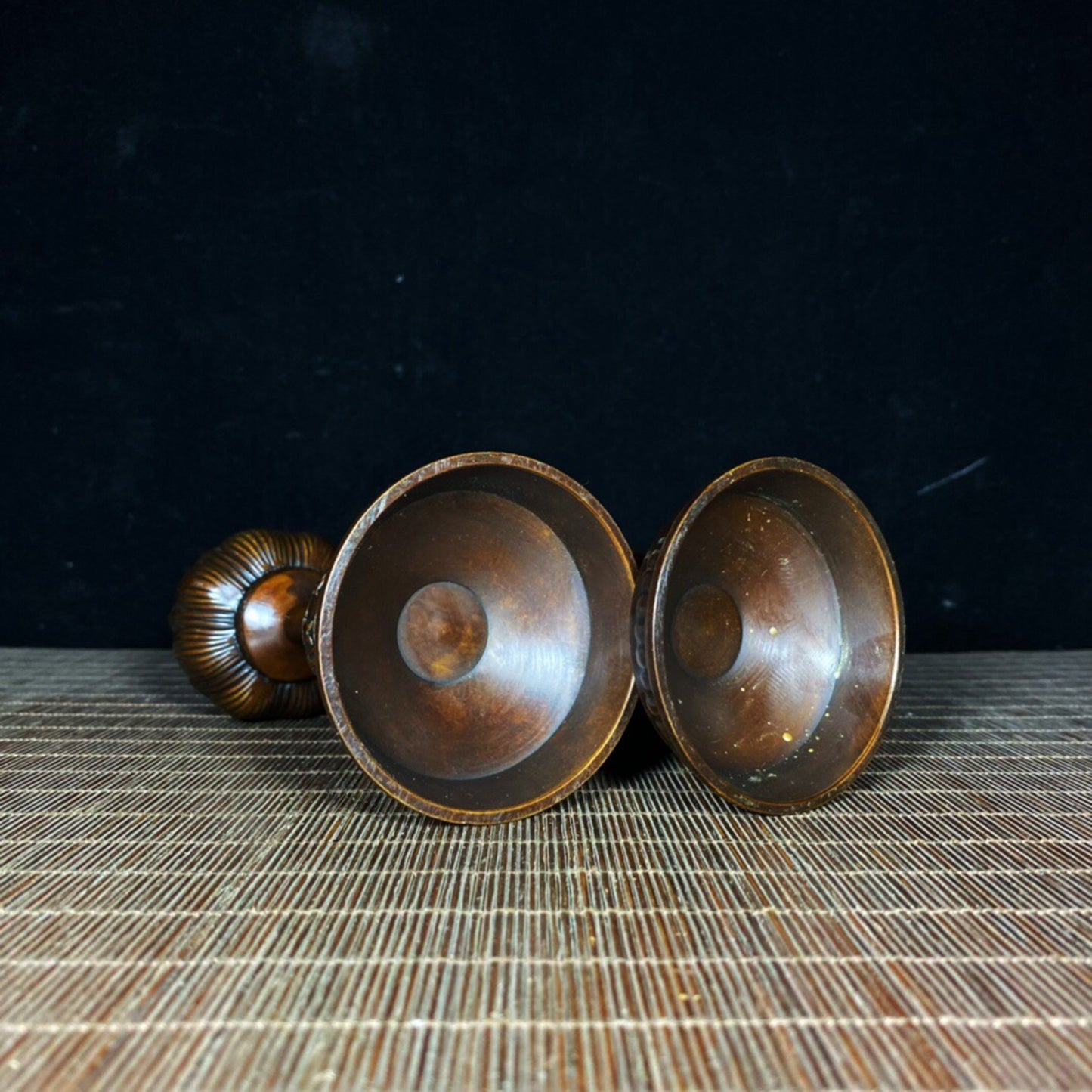 A pair of Chinese antique pure copper lotus wax stands