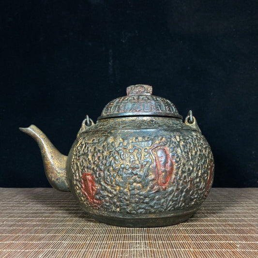 Chinese antique pure copper hundred son birthday pot
