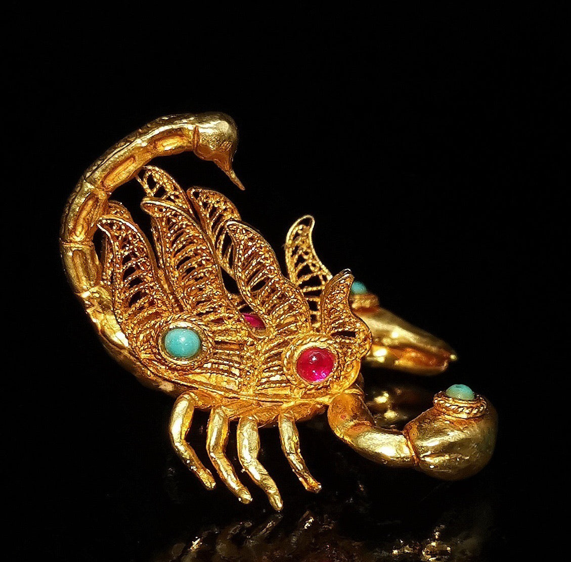 Copper gilded genuine gold inlaid with gemstones Scorpion