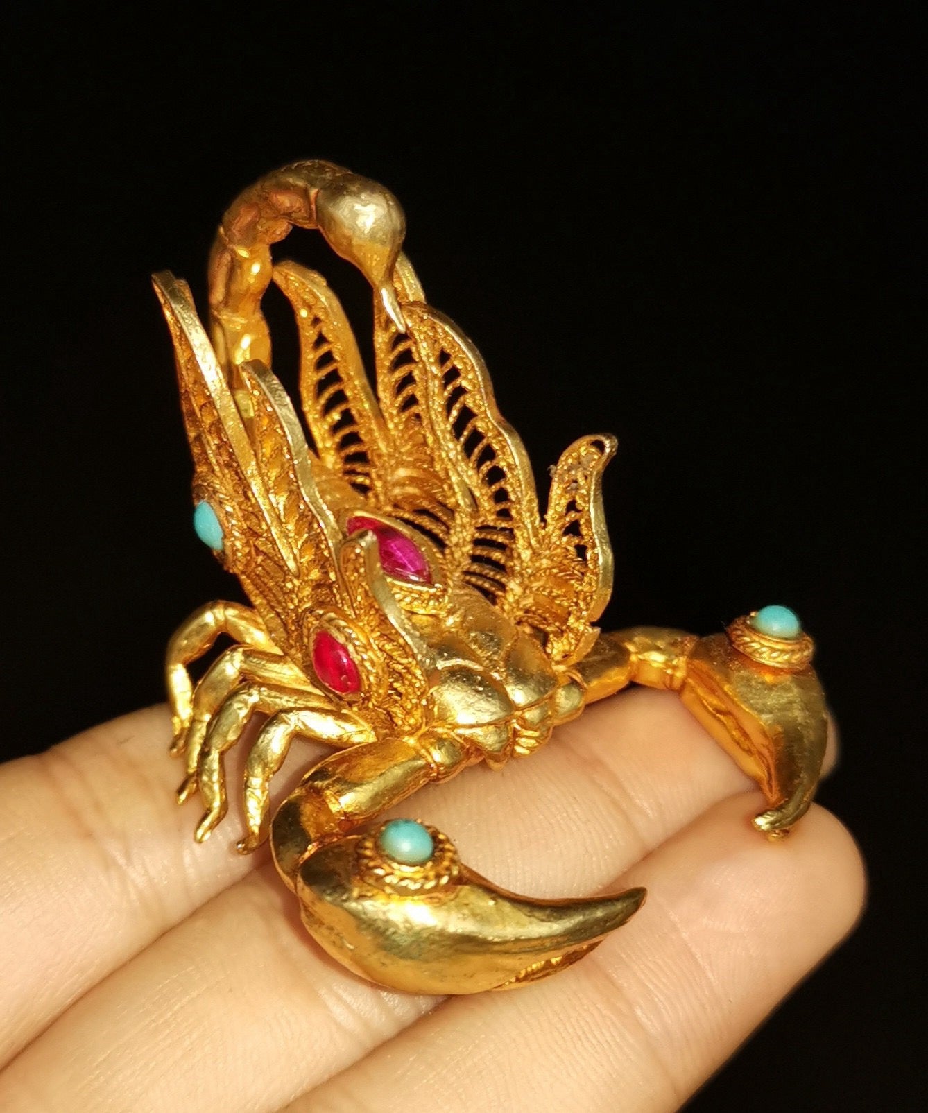 Copper gilded genuine gold inlaid with gemstones Scorpion