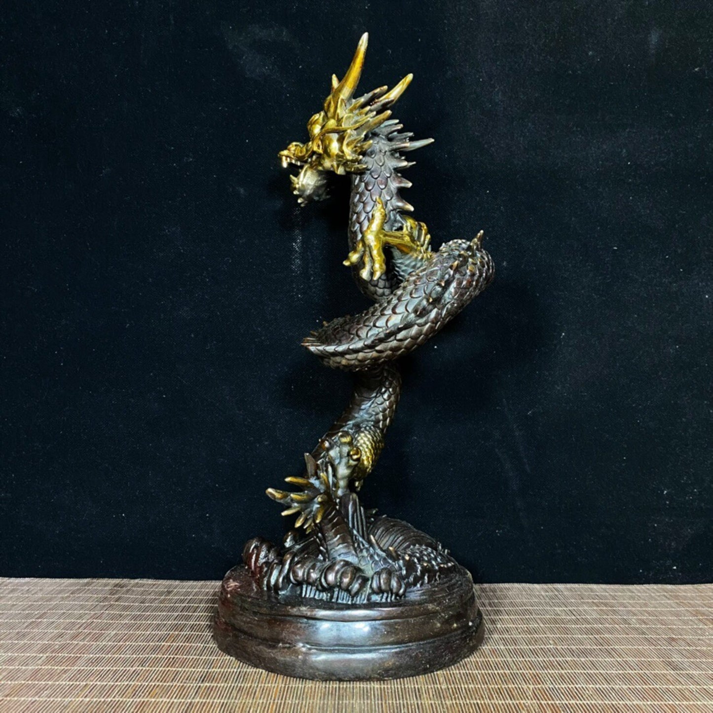 Chinese Antique Pure Copper Dragon Grasping Treasure Pearl