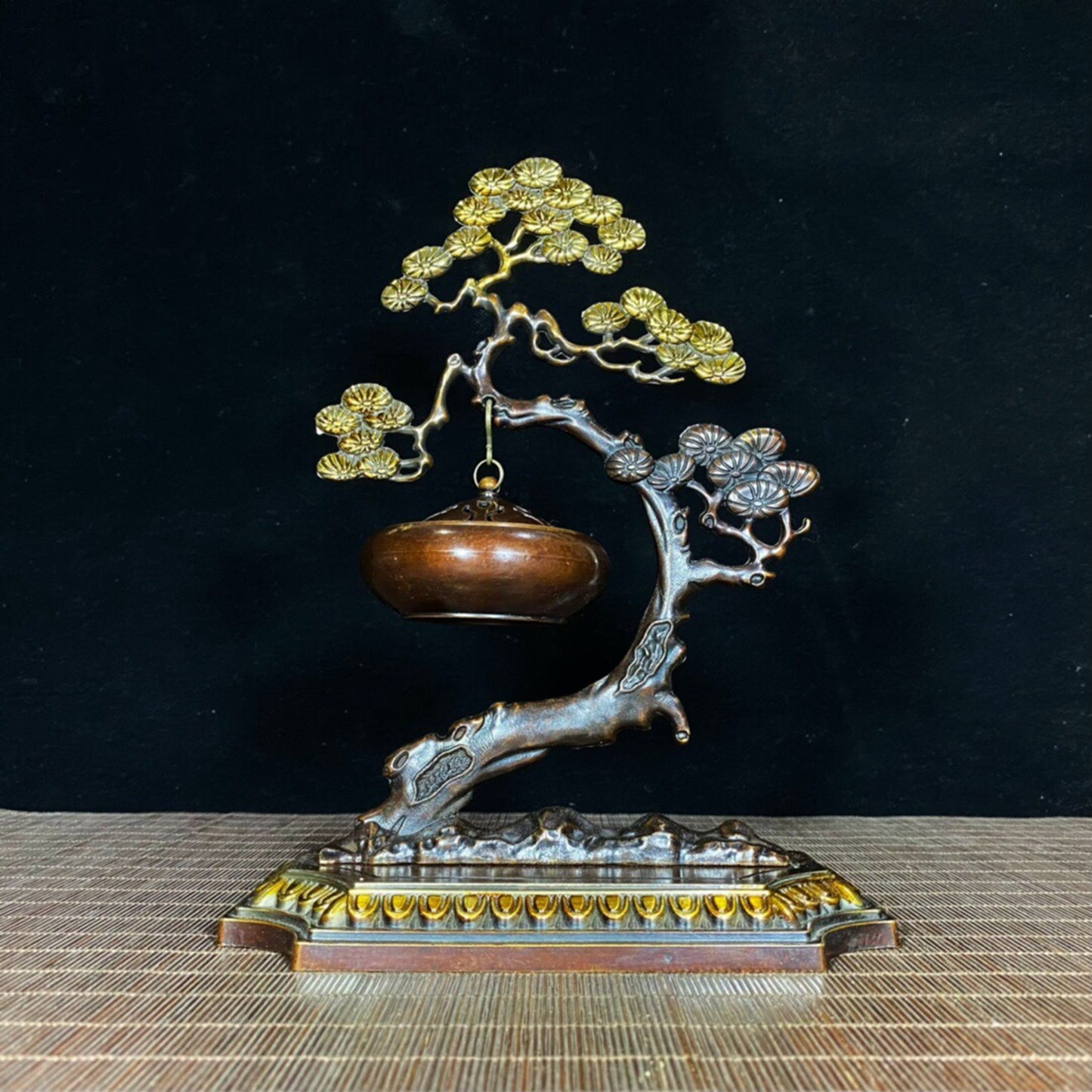 Chinese antique pure copper pine tree hanging furnace incense burner