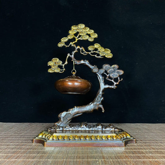 Chinese antique pure copper pine tree hanging furnace incense burner