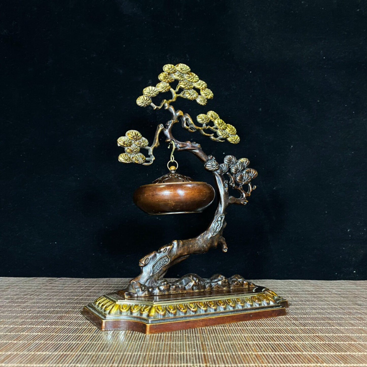 Chinese antique pure copper pine tree hanging furnace incense burner