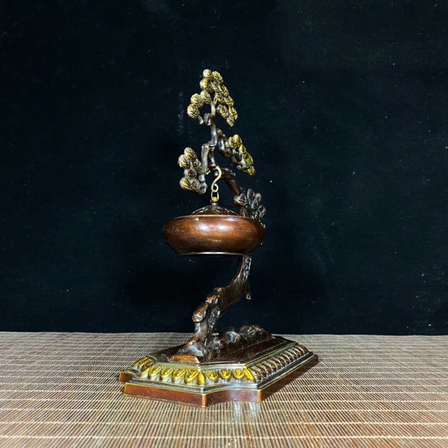 Chinese antique pure copper pine tree hanging furnace incense burner