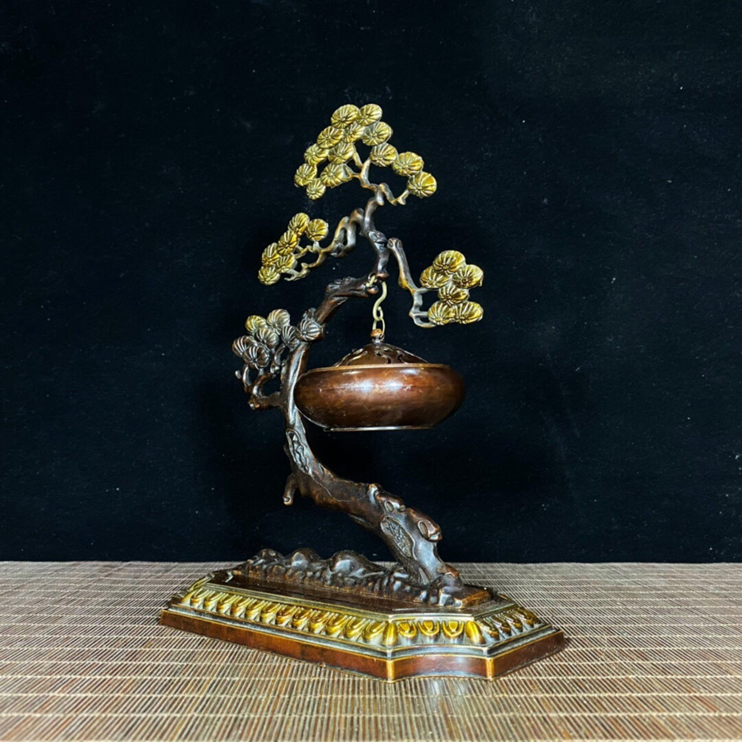 Chinese antique pure copper pine tree hanging furnace incense burner