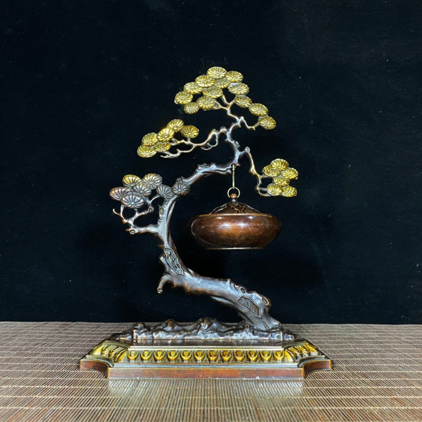 Chinese antique pure copper pine tree hanging furnace incense burner