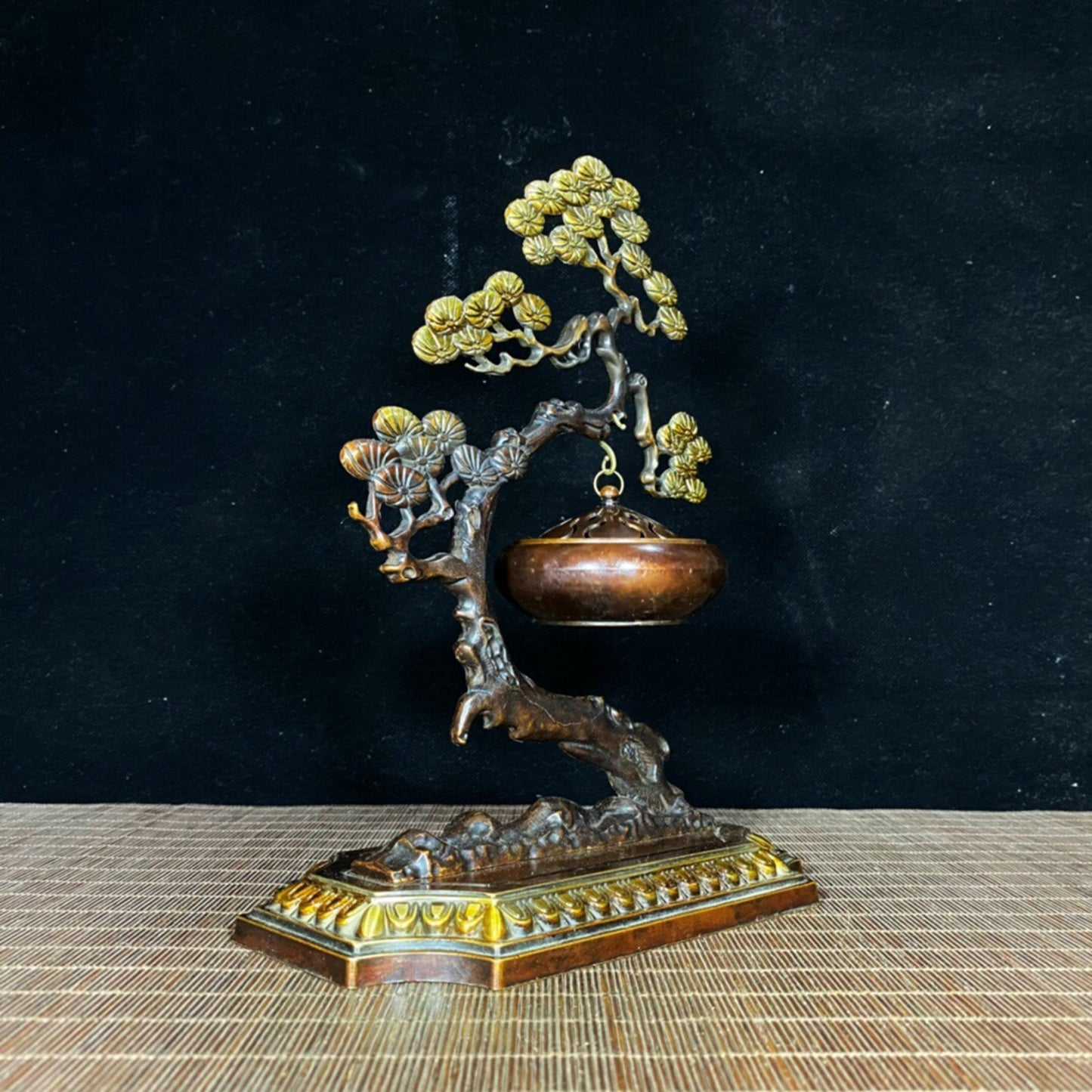 Chinese antique pure copper pine tree hanging furnace incense burner