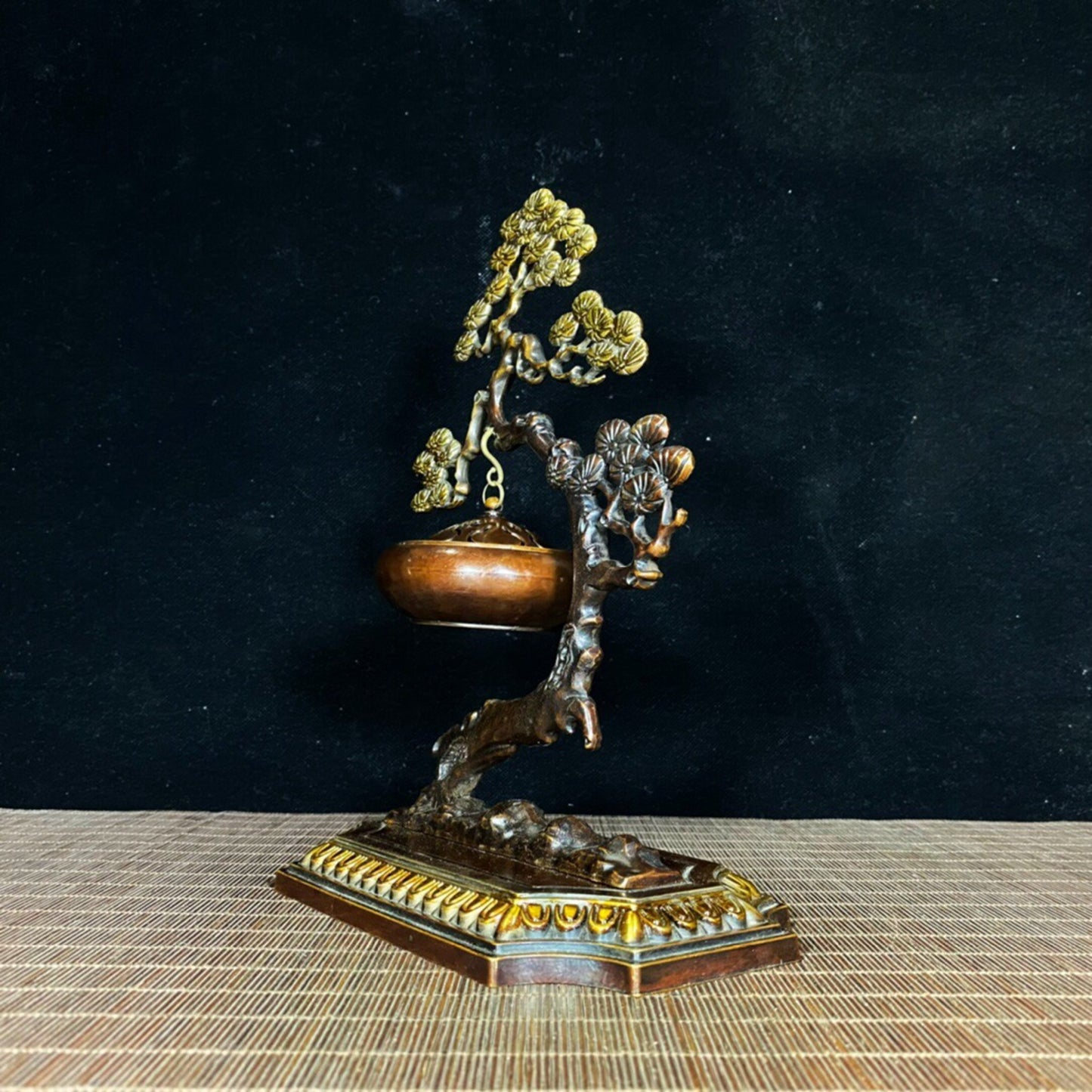 Chinese antique pure copper pine tree hanging furnace incense burner