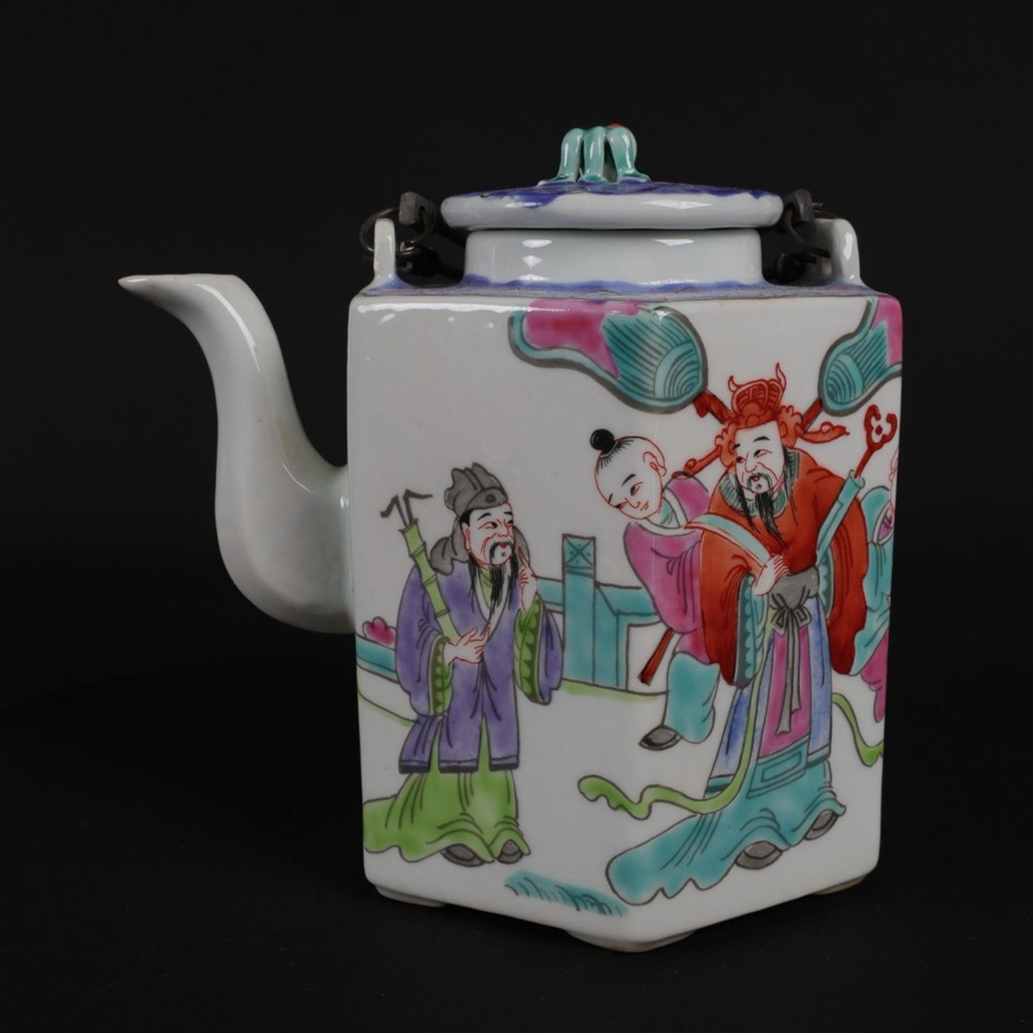 Pink Lucky, Longevity, and Three Star Pattern Hexagonal Qiao Liang Pot