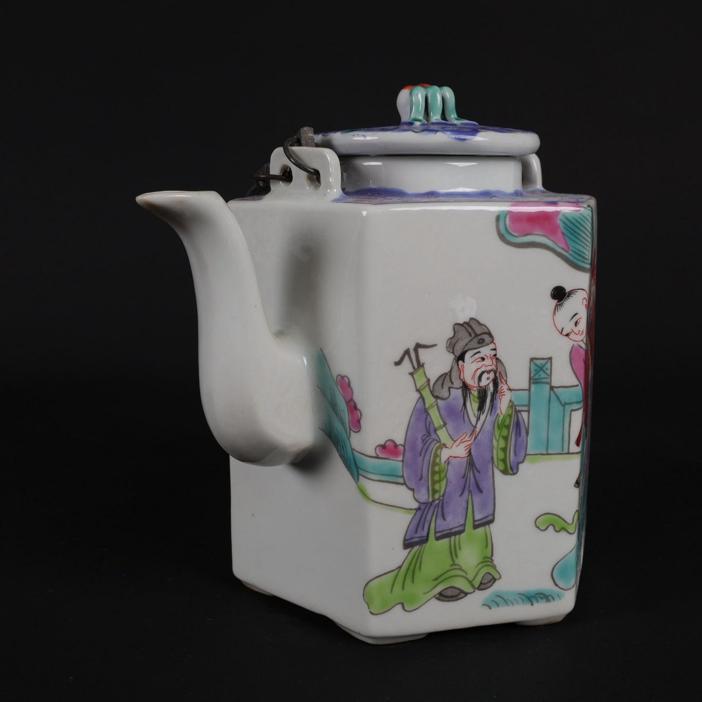 Pink Lucky, Longevity, and Three Star Pattern Hexagonal Qiao Liang Pot