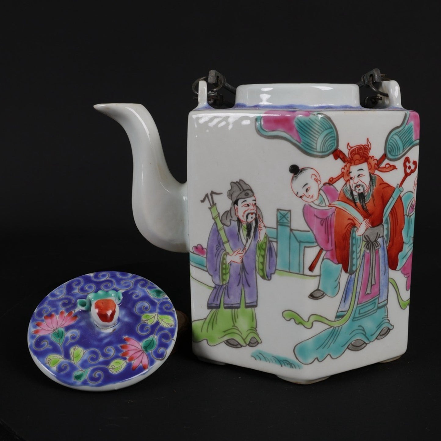 Pink Lucky, Longevity, and Three Star Pattern Hexagonal Qiao Liang Pot