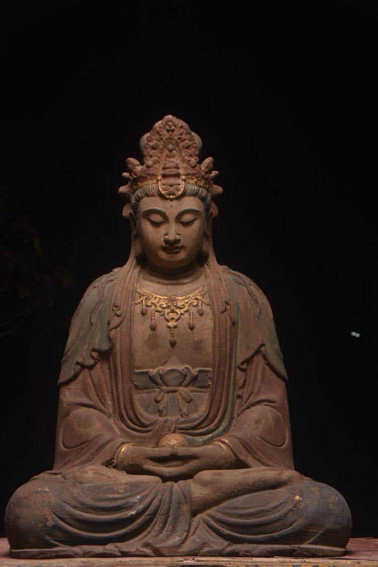 Old wood carving, Bodhisattva statue