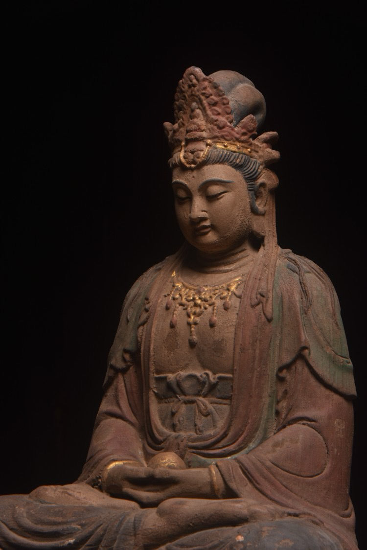 Old wood carving, Bodhisattva statue