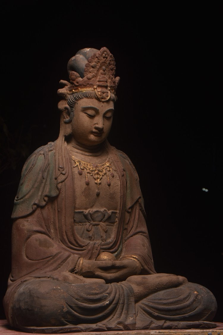 Old wood carving, Bodhisattva statue