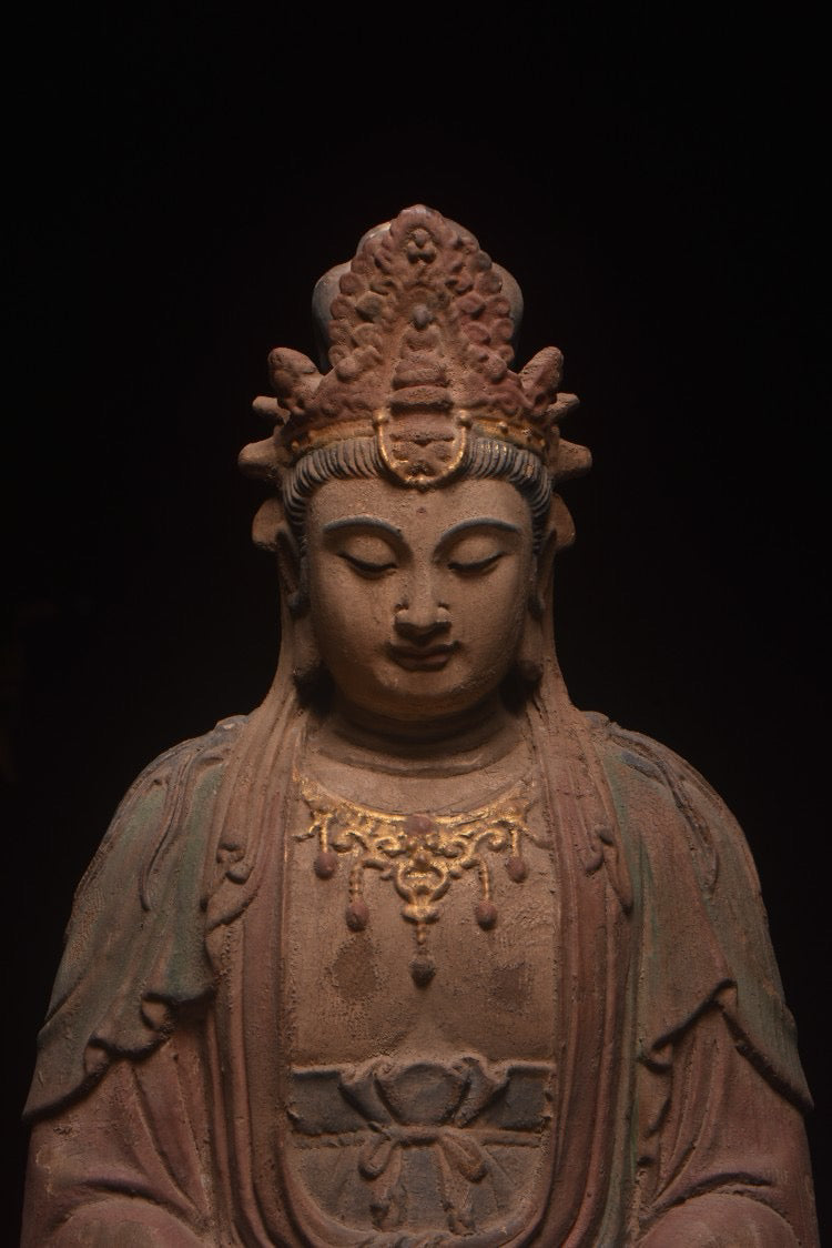 Old wood carving, Bodhisattva statue