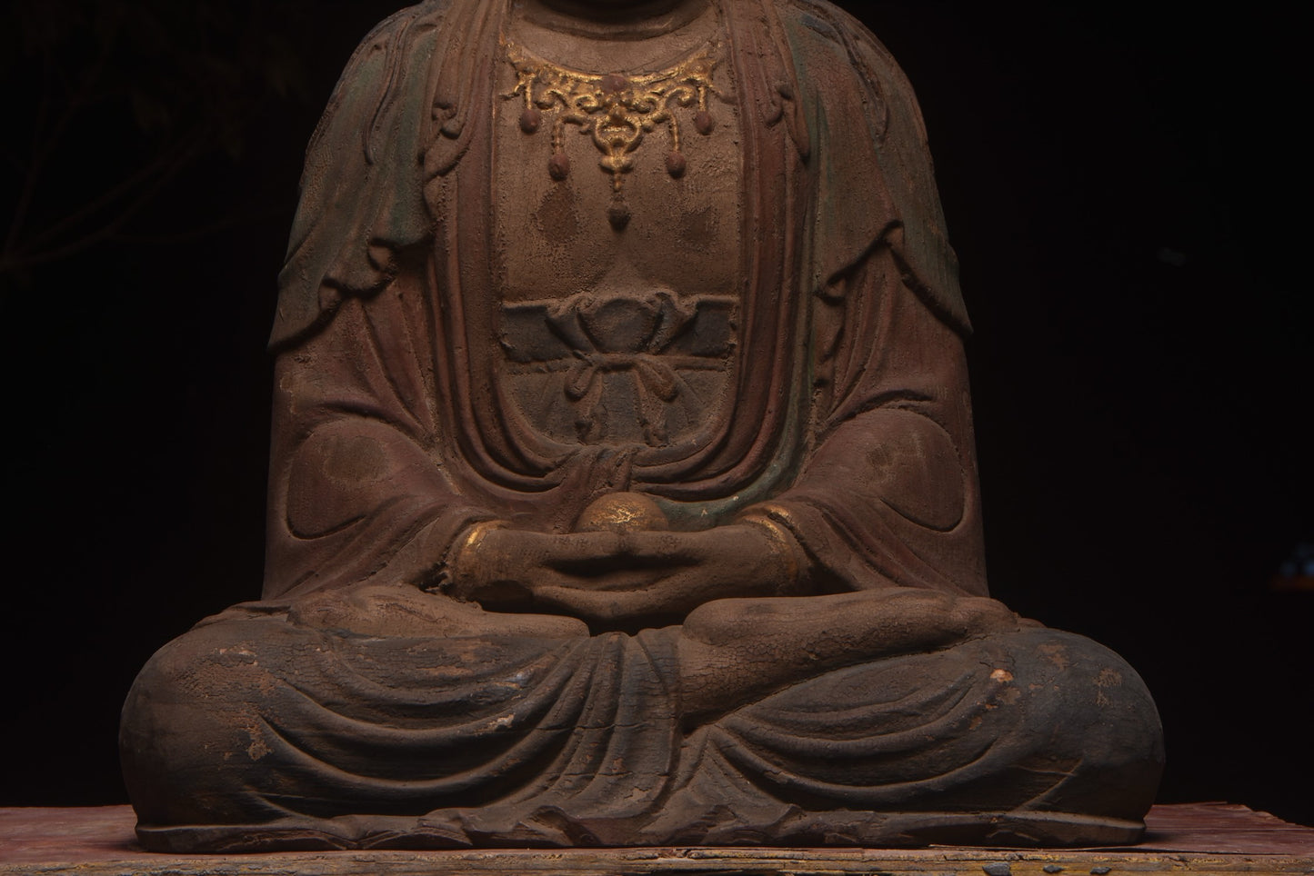 Old wood carving, Bodhisattva statue