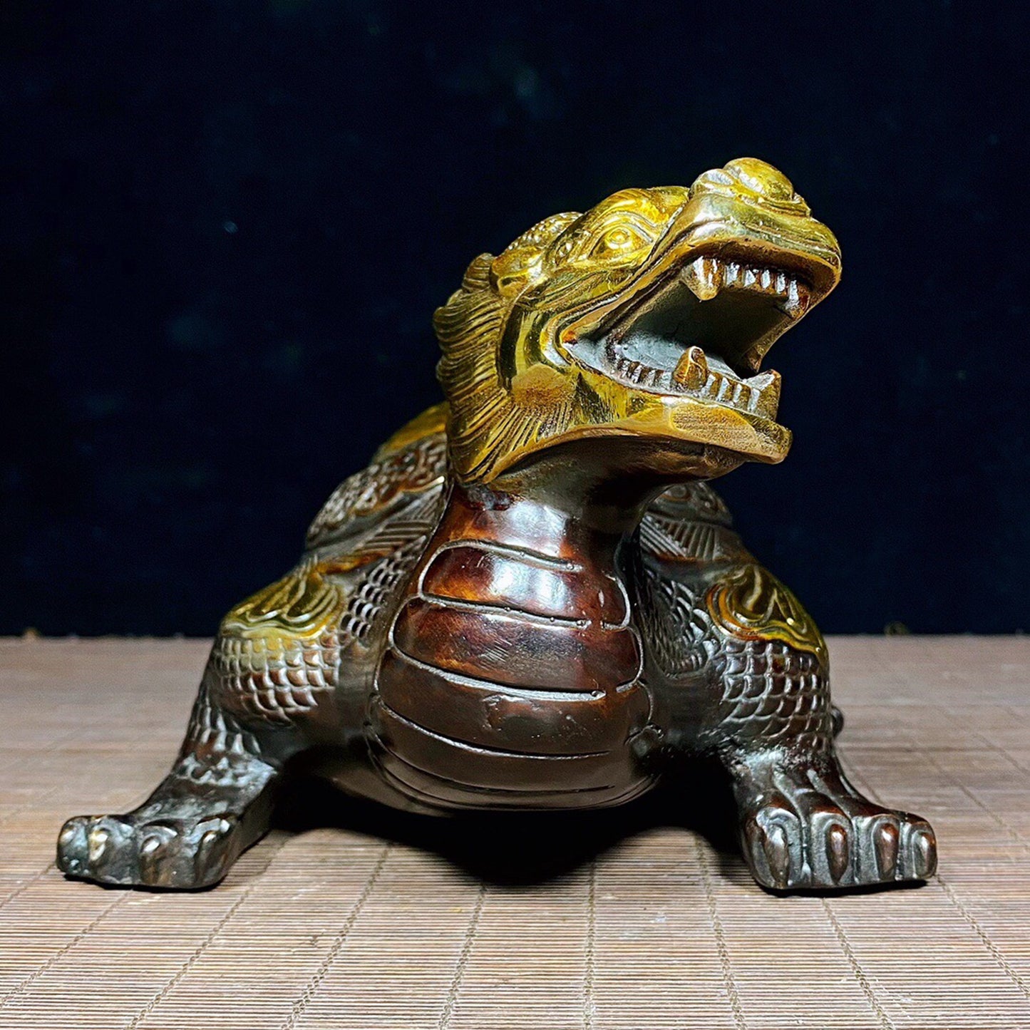Chinese Antique Pure Copper Bagua Tai Chi Dragon Turtle