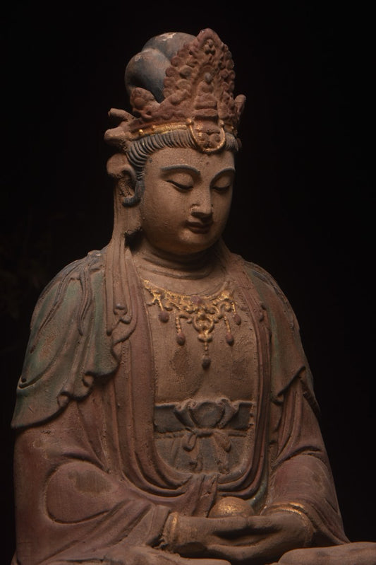 Old wood carving, Bodhisattva statue