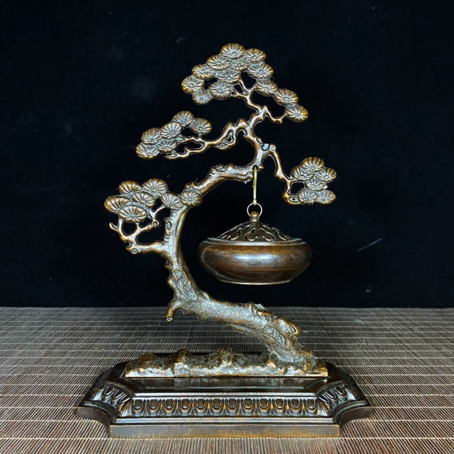 Chinese antique pure copper pine tree hanging furnace incense burner