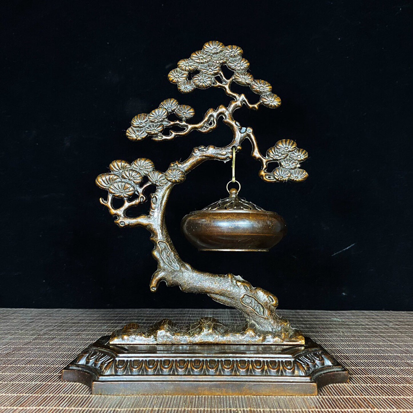 Chinese antique pure copper pine tree hanging furnace incense burner
