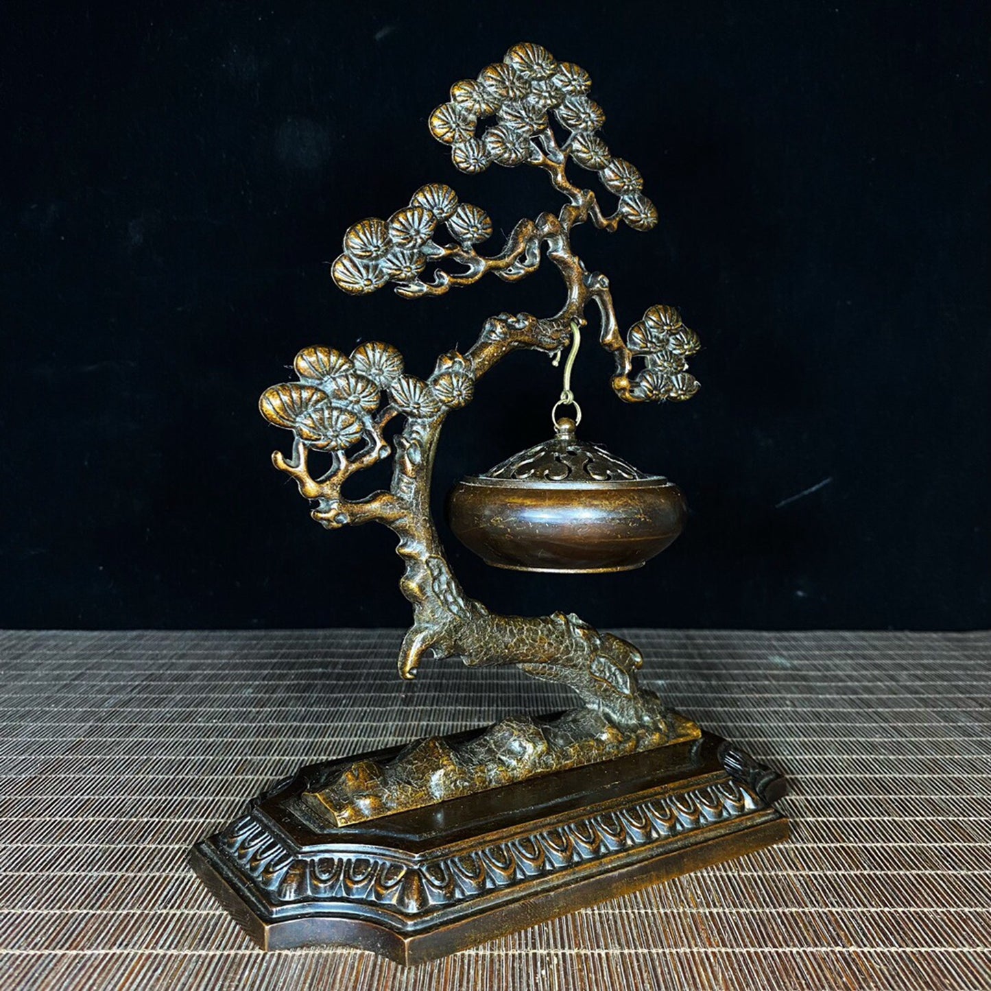 Chinese antique pure copper pine tree hanging furnace incense burner