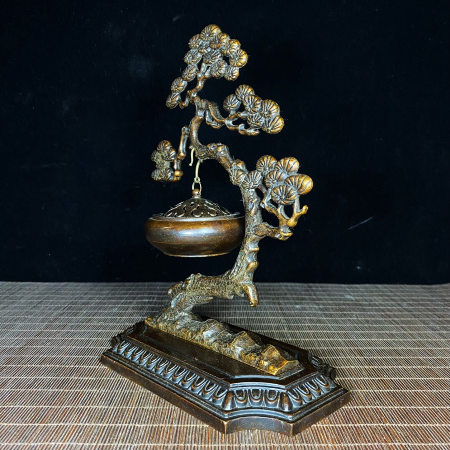 Chinese antique pure copper pine tree hanging furnace incense burner